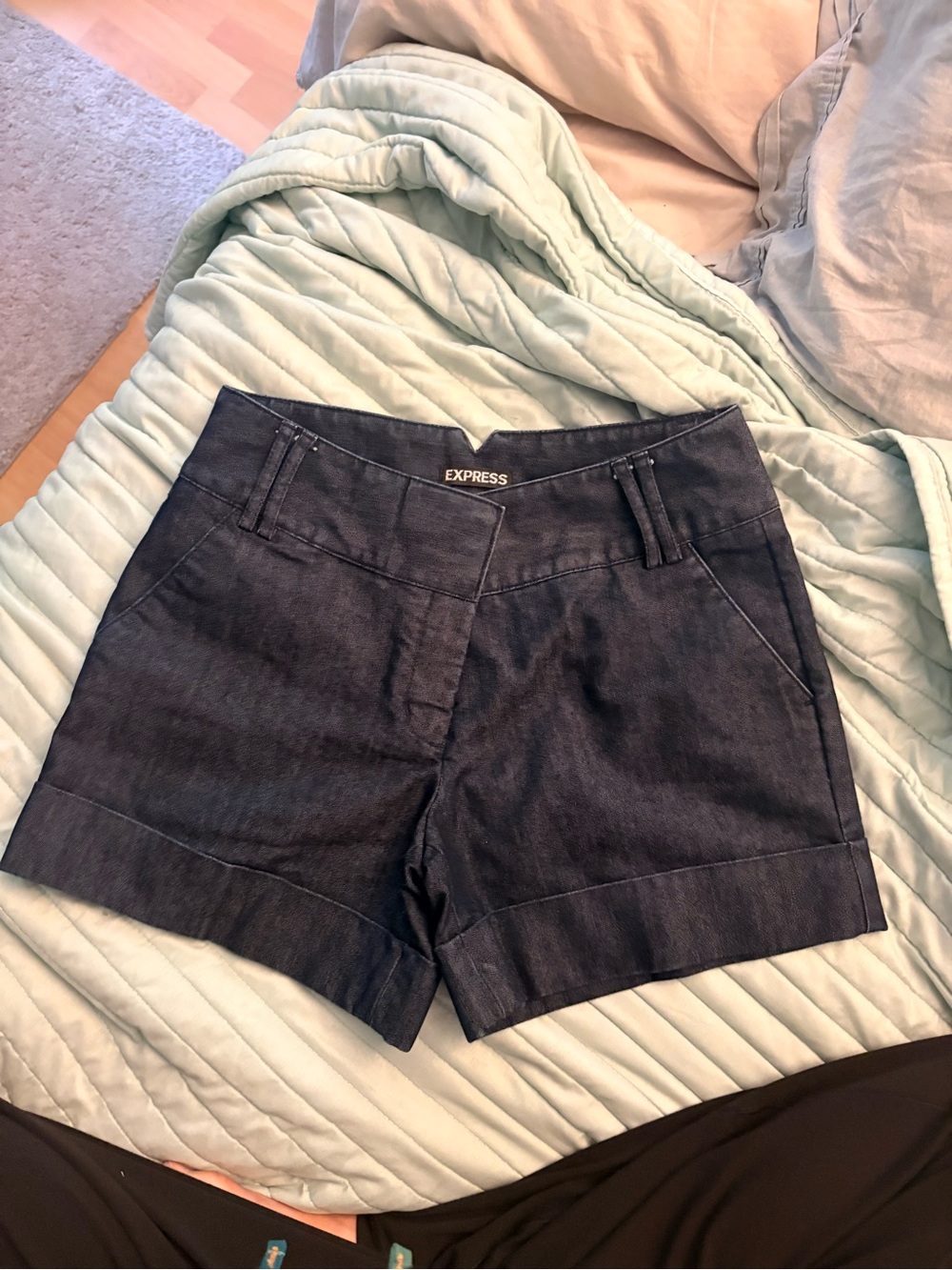 Express Dark Blue Denim Cuffed Shorts